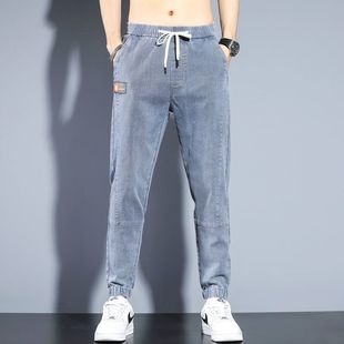牛仔裤男春秋款松紧腰男款男士裤子2026新款无铁潮流抽绳春季长裤