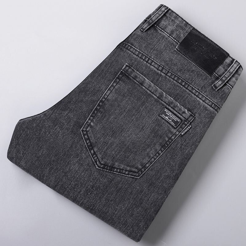男士修身小脚牛仔裤黑灰弹力直筒长裤2025春秋新款潮流百搭裤子男