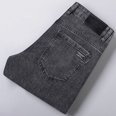 男士修身小脚牛仔裤黑灰弹力直筒