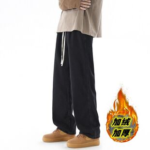 春季款复古牛仔裤男士2026新款宽松直筒阔腿裤冬季加绒休闲长裤子