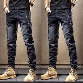 男2025春季 潮牌百搭修身 新款 牛仔裤 弹力直筒男士 休闲长裤 小脚男裤