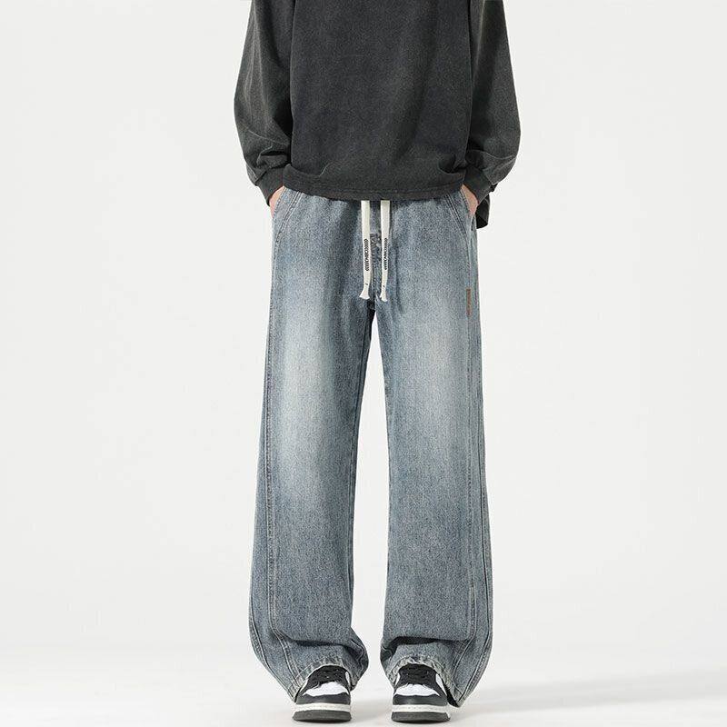 美式牛仔裤男士宽松直筒裤春秋款2026新款潮牌阔腿抽绳休闲长裤子,男装,牛仔裤,淘宝优惠券,粉丝福利购,淘宝优惠卷