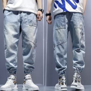 子2021年新款 宽松秋冬新款 潮牌休闲九分哈伦牛仔裤 束脚裤 男士 男裤