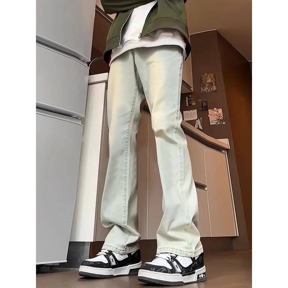 微喇复古牛仔裤男款美式高街潮牌水洗做旧潮牌渐变男士直筒长裤