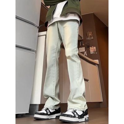 水洗做旧潮牌渐变男士直筒长裤