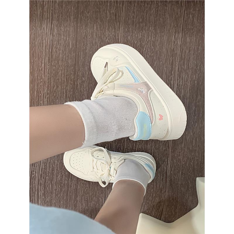 回力蝴蝶刺绣厚底小白鞋女
