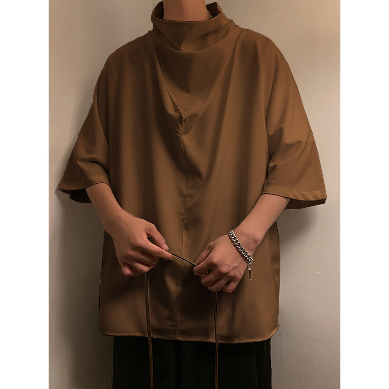 暗黑系O风冰丝小众设计痞帅高堆领七分中短袖t恤T05P55控78,男装T恤,电商A005-1