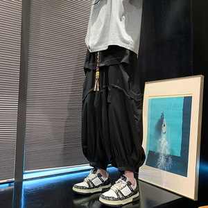 新中式C暗黑风冰丝垂感折褶小众设计阔腿裤男K155-P65控88图片