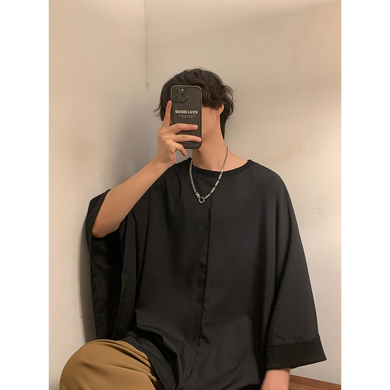 风B新中式不规则蝙蝠袖冰丝舞台表演半袖t恤男T27-P55控78,男装T恤,电商A005-1