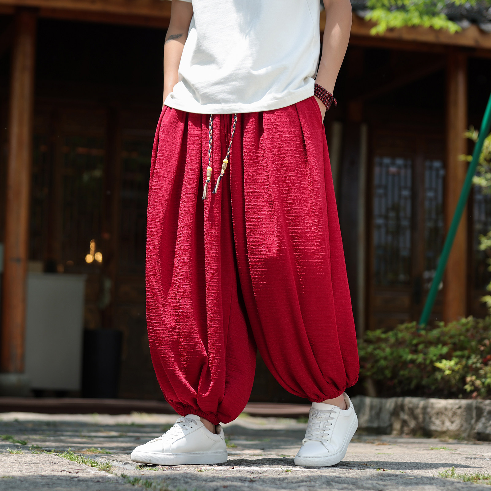 风G冰丝肌理感痞帅九分裤夏季大桶裤宽松长裤男K250-P68控88,男装休闲裤,电商A005-1