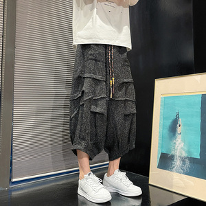 风I冰丝垂感折褶小众设计七分裤短裤阔腿裤男DK230-P58控78图片
