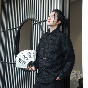 风E潮风新中式毛边长袖衬衫男宽松小众上衣CS23-P85控108图片