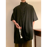 风暗黑E复古半高领衬衫小众围布新中式冰丝t桖T53-P58控78，男装衬衫，电商A005-1