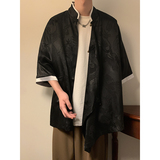 新中式D风斜襟盘扣龙纹冰丝中山装衬衫夹克外套男CS76-P65控78，男装夹克，电商A005-1