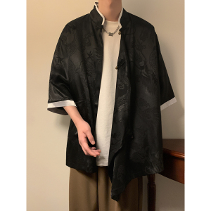 新中式D风斜襟盘扣龙纹冰丝中山装衬衫夹克外套男CS76-P65控78图片