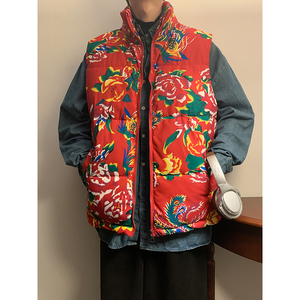 大花马甲棉袄背心F男生花花绿绿外套秋冬加厚保暖MJ526-P78控108图片