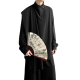 风纽扣复古半高领衬衫极简拼接围布新中式上衣T16-P65控88，男装T恤，电商A005-1