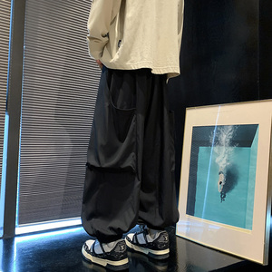 潮机能B工装大口袋冰丝长裤阔腿束脚灯笼裤男K123-P65控88,韩国胖胖的男生穿搭图片