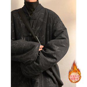 新中式H树叶灯芯绒羊羔毛加绒加厚双面穿棉服夹克JK15-P135控158图片
