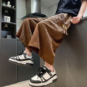 新中式D风群山树叶印花冰丝透气直筒七分裤男DK178-P58控78，男装牛仔裤，电商A005-1