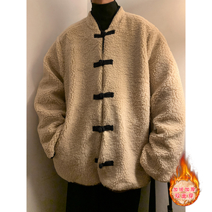 新中式L树叶灯芯绒羊羔毛加绒加厚双面穿棉服夹克JK15-P135控158图片
