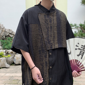风暗黑K新中式不规则小众设计拼接法式衬衫男CS60-P78控98图片