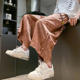 新中式G香云纱龟裂纹冰丝透气盘扣直筒七分裤男DK173-特P58控78，男装牛仔裤，电商A005-1