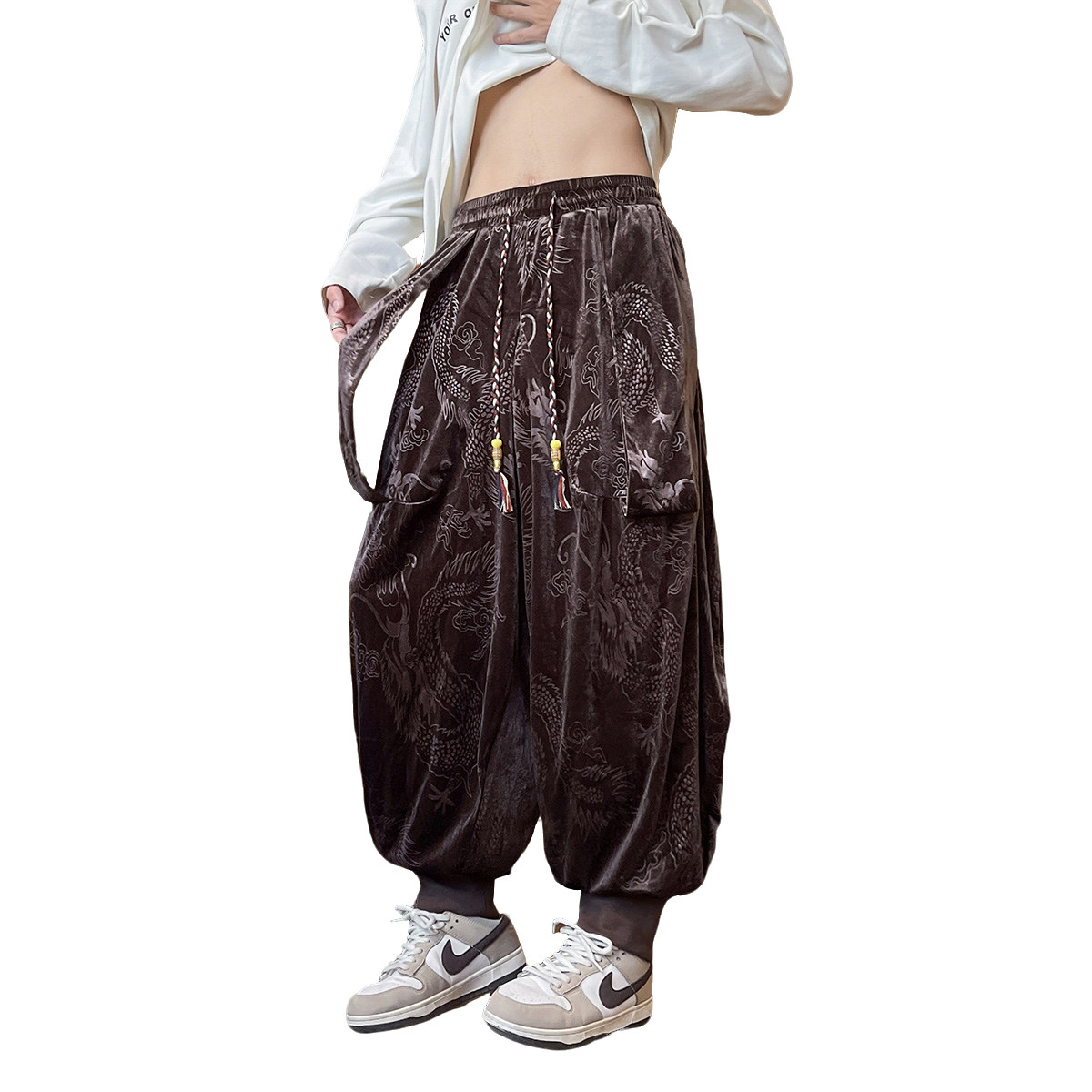 风I小众设计金丝绒龙纹九分裤哈伦裤飞鼠裤K259-P68控88,男装休闲裤,电商A005-1