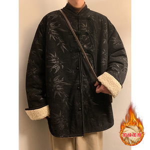 新中式J盘扣树叶暗花灯芯绒羊羔毛夹克棉衣外套男JK17-P135控158图片