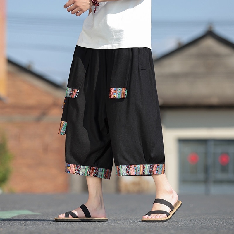 风C民族风中式棉麻宽松大裤裆舞蹈阔腿七分裤男DK220-P68控88图片