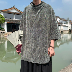 风新中式A暗黑舞台演出亮闪闪设计感高堆领短袖t恤T55-P65控88图片
