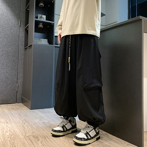 潮机能B工装大口袋冰丝长裤阔腿束脚灯笼裤男K123-P65控88,韩国胖胖的男生穿搭图片