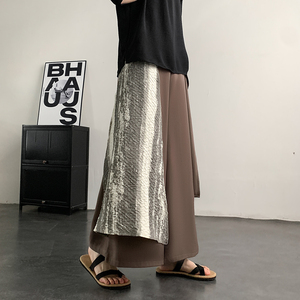 风不规则拼接新中式裙裤慵懒垂感阔腿西裤K161-P85控108图片