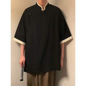 新中式B斜襟盘扣亚麻棉麻中山装立领中袖衬衫外套CS79-P88控108图片