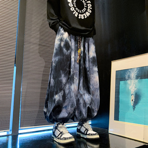新中式C水墨扎染灯芯绒小众阔腿束脚哈伦裤K133-P78控98图片