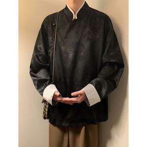 新中式风A盘扣龙纹冰丝中山装衬衫夹克外套男JK25-P65控78图片