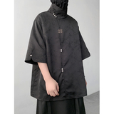 新中式风O缎面提花暗纹立领小众冰丝金属扣衬衫男CS32-P78控98，男装衬衫，电商A005-1