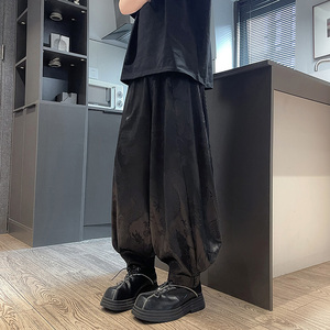 风C冰丝龙纹暗花九分裤男宽松裤长裤萝卜束脚裤K211-P68控88图片