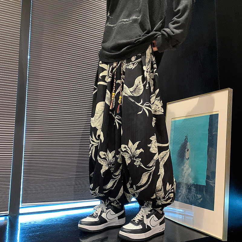 新中式风A复古印花阔腿裤痞帅高级感流行束脚裤K151-P68控88图片