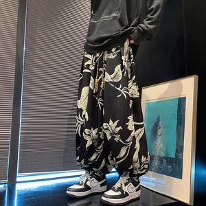 新中式风A复古印花阔腿裤痞帅高级感流行束脚裤K151-P68控88图片