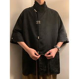 新中式风E缎面提花暗纹立领小众冰丝金属扣衬衫男CS32-P78控98，男装衬衫，电商A005-1