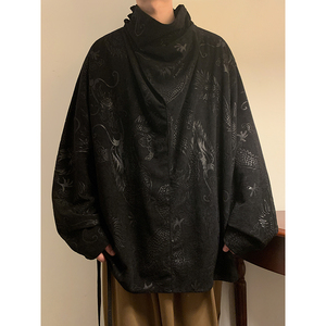 套头卫衣A龙纹灯芯绒风小众堆堆领T恤打底衫男T61-P68控88图片