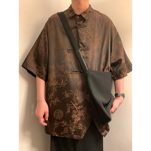 新中式A风盘扣小众设计树叶提花暗纹冰丝衬衫男CS50-P68控88图片