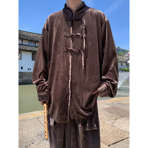 新中式J盘扣小众设计龙纹暗花金丝绒衬衫夹克外套男JK27-P68控88图片