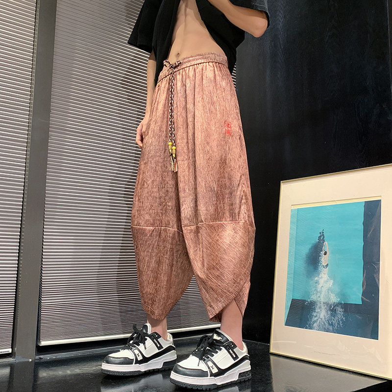 新中式D香云纱龟裂纹冰丝透气萝卜灯笼七分裤男DK172-P58控78，男装牛仔裤，电商A005-1