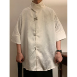 新中式风E缎面提花暗纹立领小众冰丝金属扣衬衫男CS32-P78控98,男装衬衫,电商A005-1, 新中式风E缎面提花暗纹立领小众冰丝金属扣衬衫男CS32-P78控98,男装衬衫,电商A005-1,