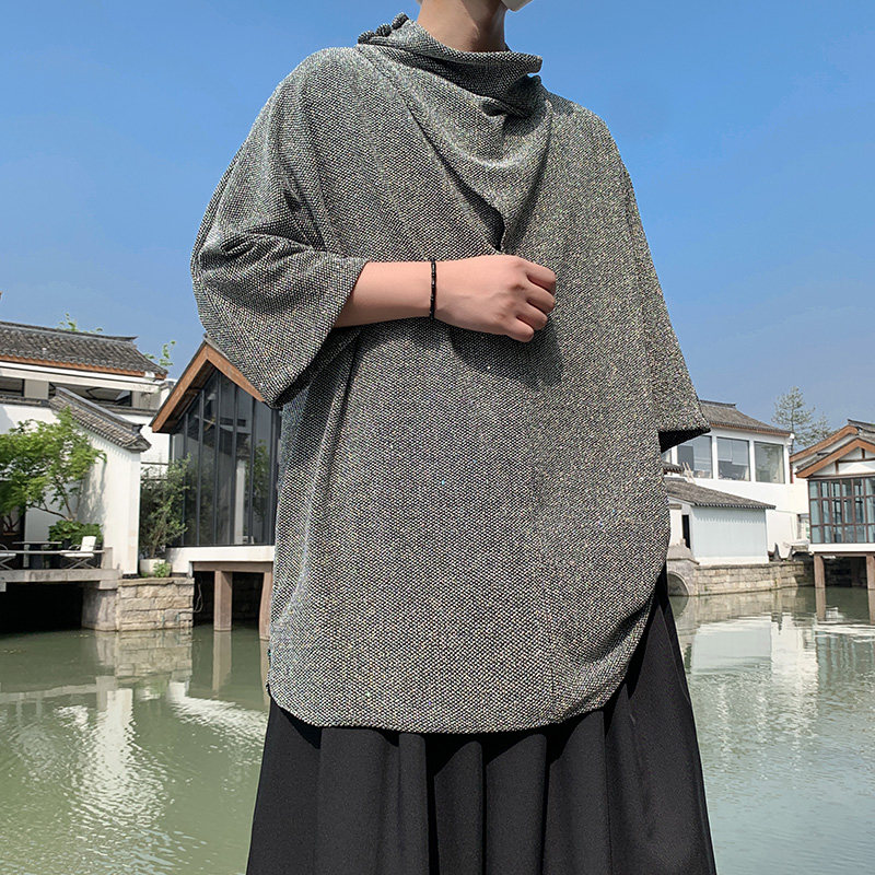 新中式B山本风舞台演出亮闪闪满天星高堆领短袖t恤T56-P65控88,男装T恤,电商A005-1
