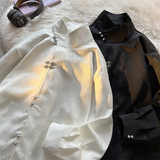 新中式J风缎面提花暗纹立领小众金属扣盘扣衬衫男CS13-P80控98，男装衬衫，电商A005-1