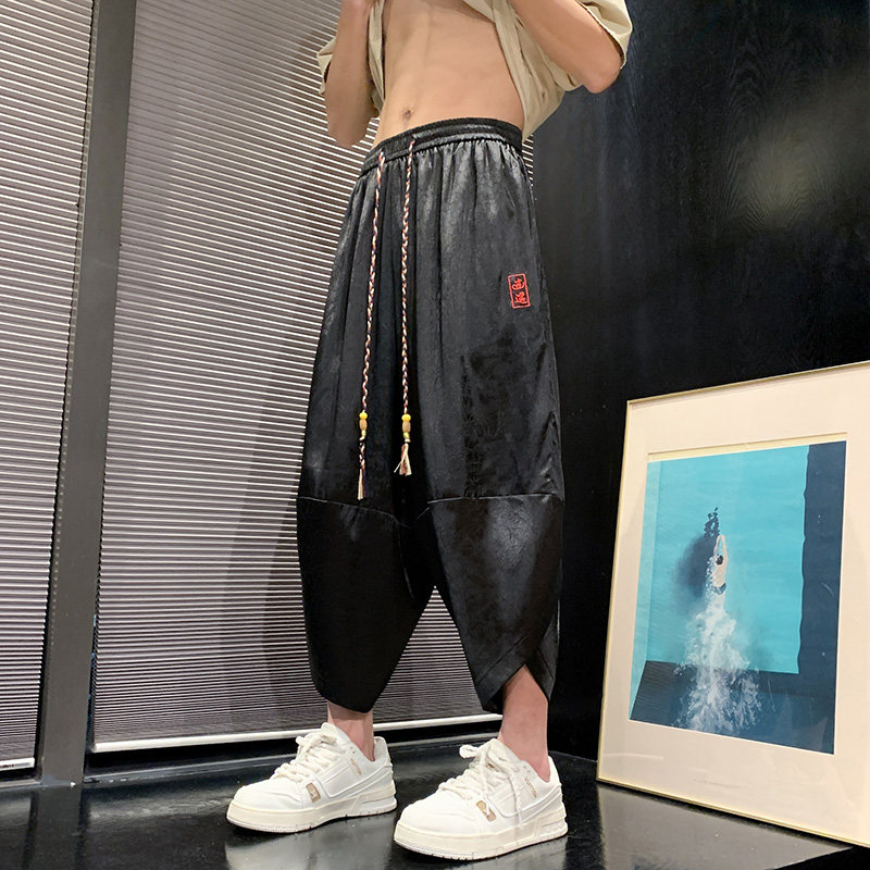 新中式D香云纱龟裂纹冰丝透气萝卜灯笼七分裤男DK172-P58控78,男装牛仔裤,电商A005-1