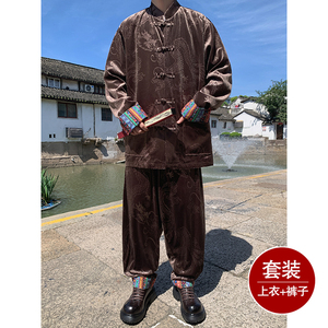 新中式C民族风金丝绒龙纹夹克舞蹈阔腿裤套装男TZ175-P143控168图片